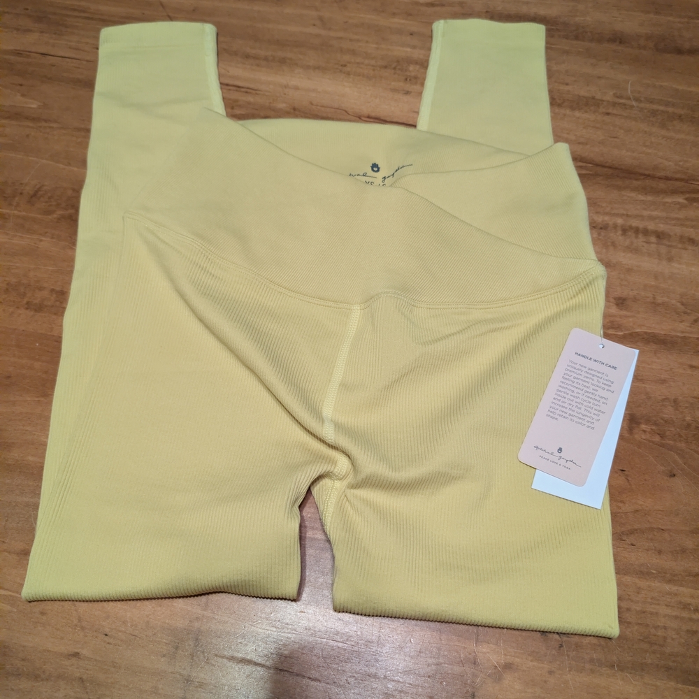 Spiritual Gangster Ribbed Active Leggings - Yellow XS/S